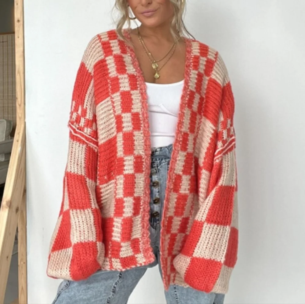 Plaid & Cozy Days Cardigan - Red Orange - Picture 7 of 9